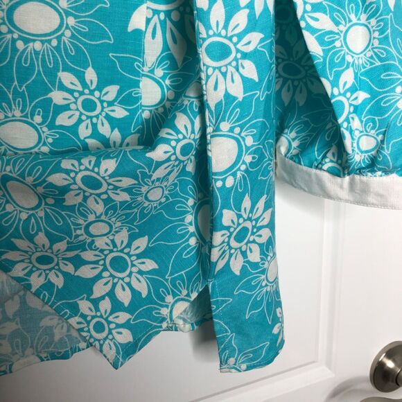 Bob Mackie NWT Wms Wearable Art Linen Blend Floral Turquoise Top Size XL Sequins - Picture 8 of 12
